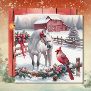 Cartes Pour Fêtes Annuelles Cheval blanc festif et Noël cardinal