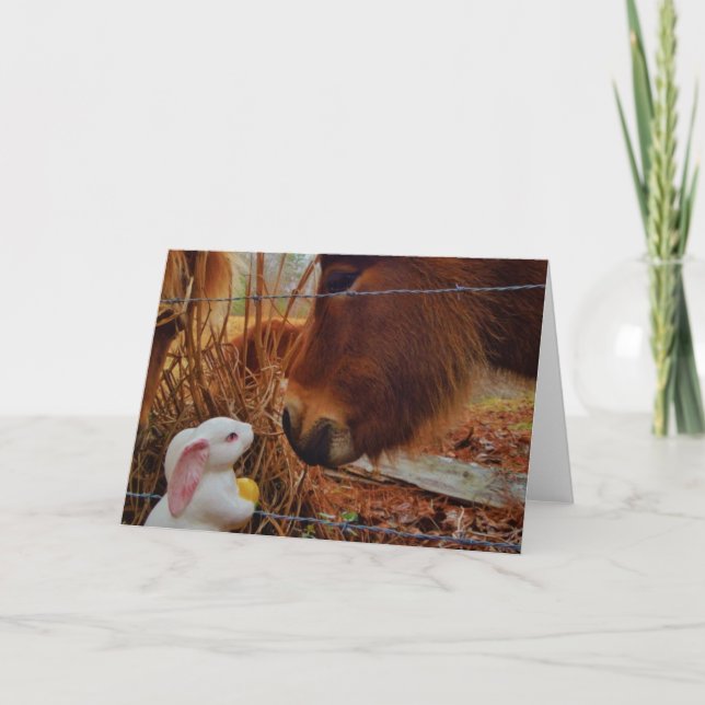 Cartes Pour Fêtes Annuelles Cheval Brown de miniature et lapin de Pâques (Devant)