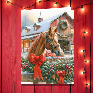 Cartes Pour Fêtes Annuelles Cheval Brown, vaches et cornes Noël rustique