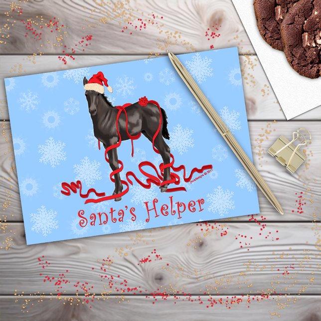 Cartes Pour Fêtes Annuelles Cheval Colt Père Noël Helper Red Casquette Snowfla (Horse Colt Santa's Helper Red Hat Snowflakes Holiday Card)
