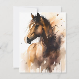 Cartes Pour Fêtes Annuelles Cheval Contemplatif En Aquarelles