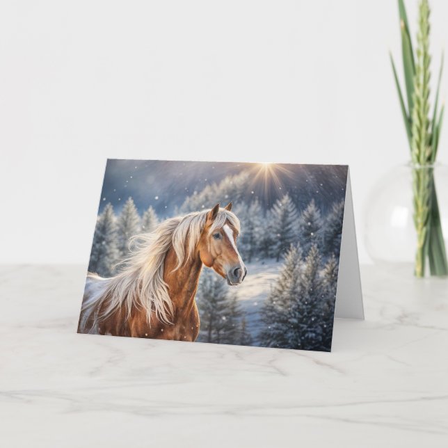 Cartes Pour Fêtes Annuelles Cheval dans la neige Belles saisons de Noël (Devant)