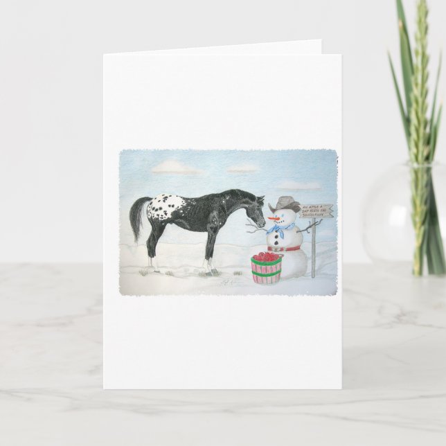 Cartes Pour Fêtes Annuelles Cheval d'Appaloosa avec le bonhomme de neige, (Devant)