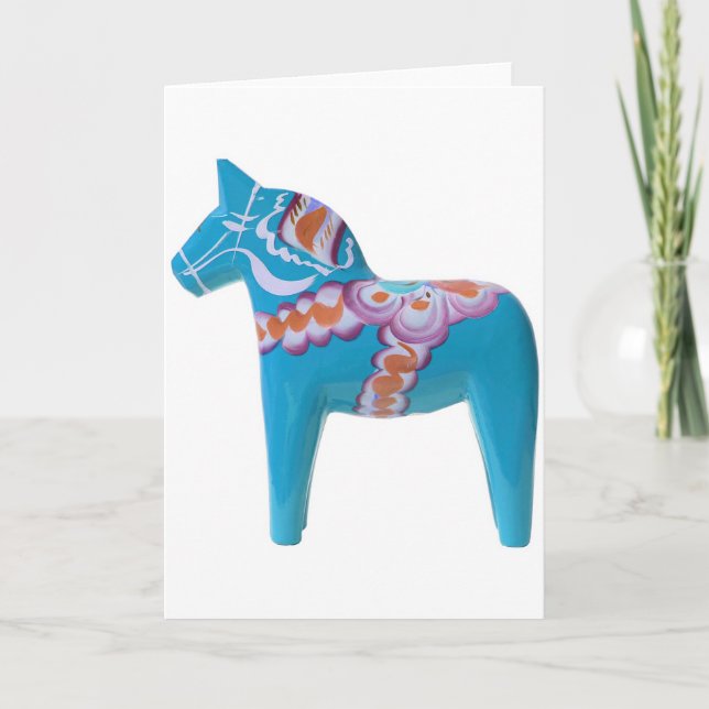Cartes Pour Fêtes Annuelles Cheval de Dala de bleu de ciel (Devant)