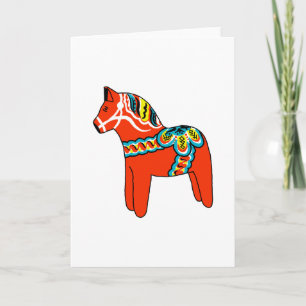 Cartes Pour Fêtes Annuelles Cheval de Dala Rouge