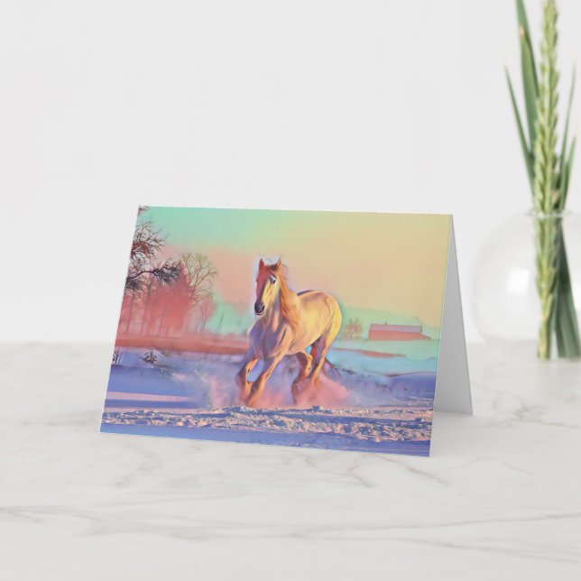 Cartes Pour Fêtes Annuelles Cheval de neige d'hiver, Noël (Devant)