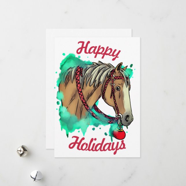 Cartes Pour Fêtes Annuelles Cheval de Noël avec balle (Devant/Arrière en situation)