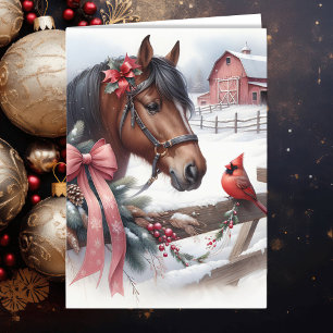 Cartes Pour Fêtes Annuelles Cheval de Noël Brown et Cardinal Personnalisé