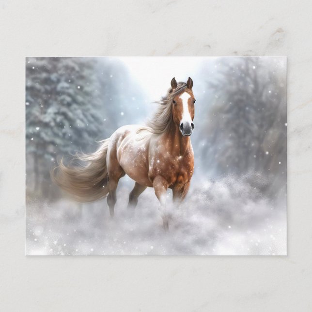 Cartes Pour Fêtes Annuelles Cheval de Noël et neige (Devant)