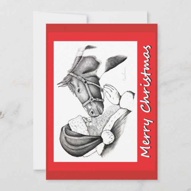 Cartes Pour Fêtes Annuelles Cheval de Noël et Père Noël (Devant)
