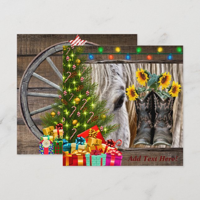 Cartes Pour Fêtes Annuelles Cheval de Noël Occidental Présents Arbre de Noël (Devant / Derrière)