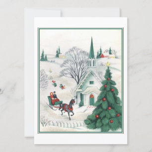 Cartes Pour Fêtes Annuelles Cheval De Noël Vert Vintage Dort À L'Église