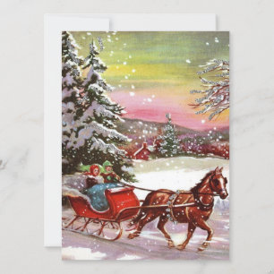 Cartes Pour Fêtes Annuelles Cheval de Noël Vintage Sleigh