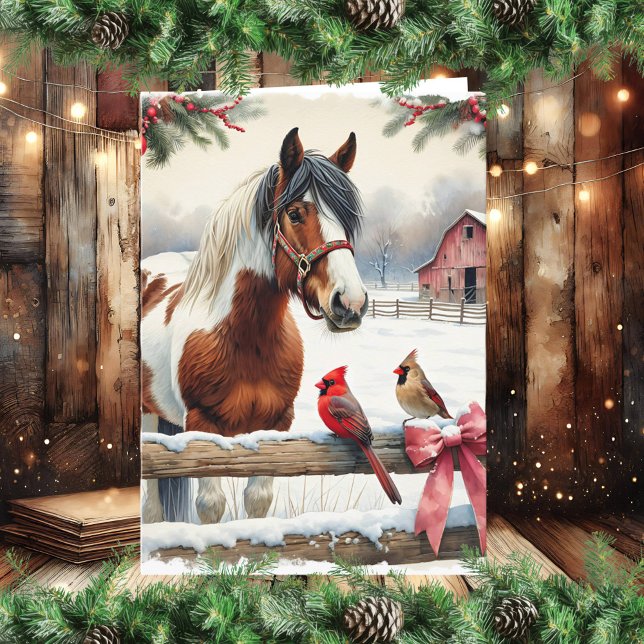 Cartes Pour Fêtes Annuelles Cheval de Pinto tacheté et cardinaux Personnalisé (Créateur téléchargé)