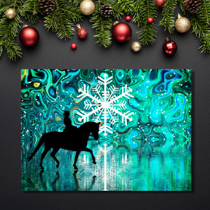 Cartes Pour Fêtes Annuelles Cheval Dressage Flocon de neige Réflexions Noël