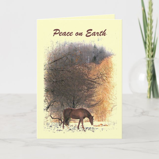 Cartes Pour Fêtes Annuelles Cheval en hiver paix sur Terre (Devant)