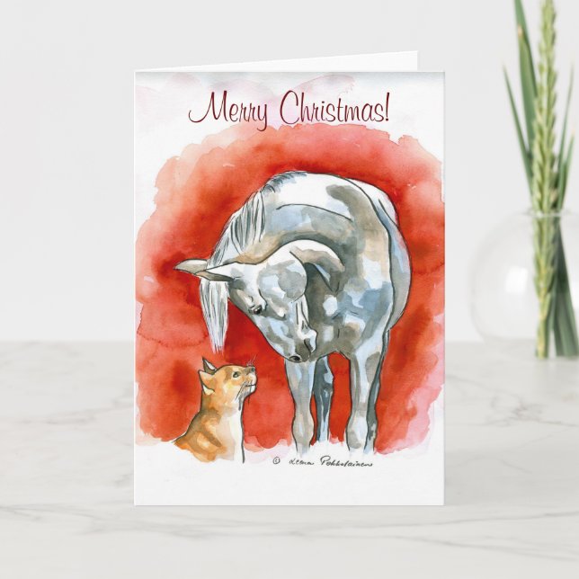 Cartes Pour Fêtes Annuelles Cheval et chat (Devant)