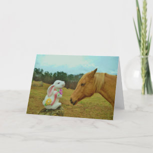 Cartes Pour Fêtes Annuelles Cheval et lapin de Pâques jaunes blonds
