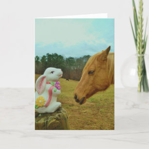 Cartes Pour Fêtes Annuelles Cheval et lapin de Pâques jaunes blonds