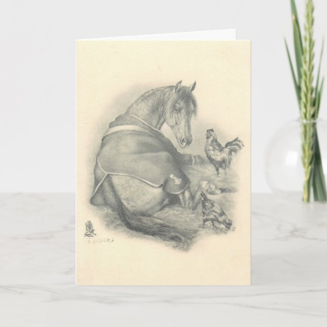 Cartes Pour Fêtes Annuelles Cheval et poulet, Noël (Devant)