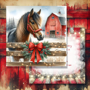 Cartes Pour Fêtes Annuelles Cheval Festif et Red Rustic Grange Noël