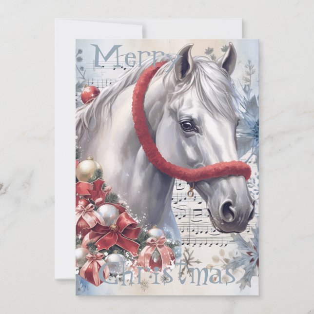 Cartes Pour Fêtes Annuelles Cheval hiver Aquarelle de Noël (Devant)