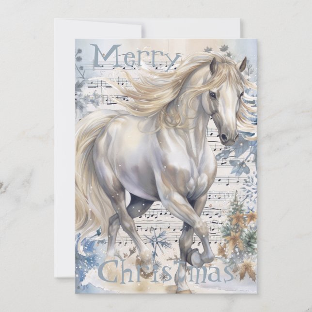 Cartes Pour Fêtes Annuelles Cheval hiver Aquarelle de Noël (Devant)