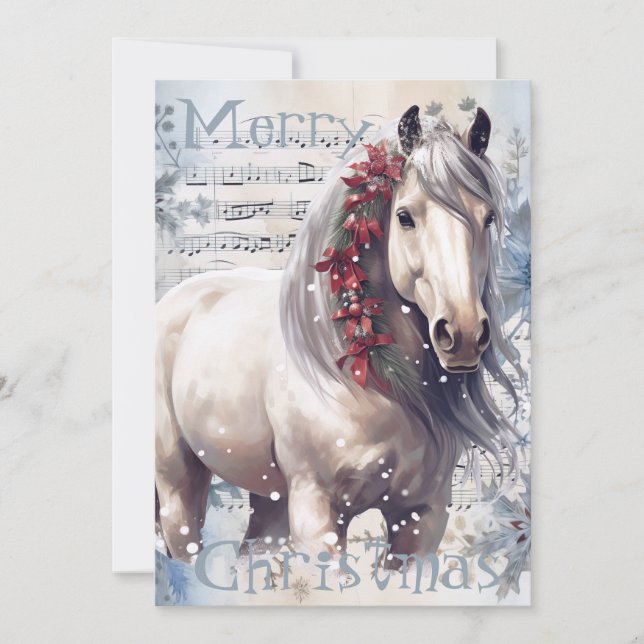 Cartes Pour Fêtes Annuelles Cheval hiver Aquarelle de Noël (Devant)