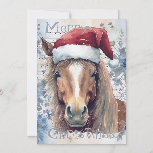 Cartes Pour Fêtes Annuelles Cheval hiver Aquarelle de Noël (Devant)