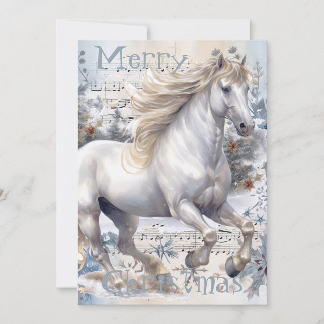 Cartes Pour Fêtes Annuelles Cheval hiver Aquarelle de Noël (Devant)