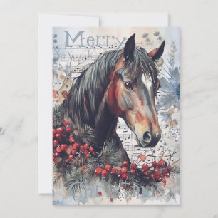 Cartes Pour Fêtes Annuelles Cheval hiver Aquarelle de Noël