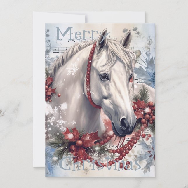 Cartes Pour Fêtes Annuelles Cheval hiver Aquarelle de Noël (Devant)