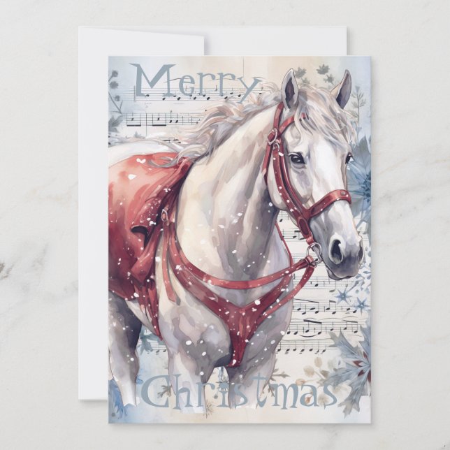 Cartes Pour Fêtes Annuelles Cheval hiver Aquarelle de Noël (Devant)