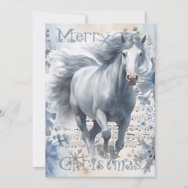 Cartes Pour Fêtes Annuelles Cheval hiver Aquarelle de Noël (Devant)