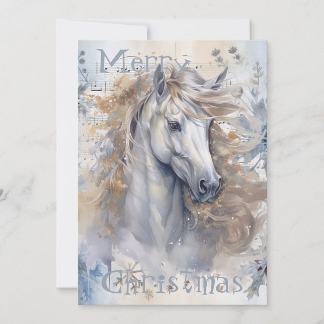Cartes Pour Fêtes Annuelles Cheval hiver Aquarelle de Noël (Devant)