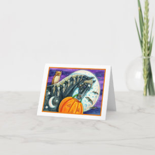 CARTES POUR FÊTES ANNUELLES CHEVAL MAGIQUE NOIR, OWL, JACK-O'-LANTERN & SKULLS