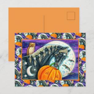 CARTES POUR FÊTES ANNUELLES CHEVAL MAGIQUE NOIR, OWL, JACK-O'-LANTERN & SKULLS