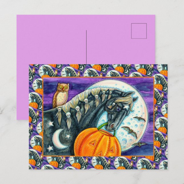 CARTES POUR FÊTES ANNUELLES CHEVAL NOIR, OWL, HALLOWEEN SKULLS JACK-O'-LANTERN (Devant / Derrière)