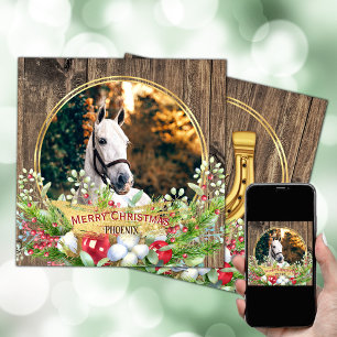 Cartes Pour Fêtes Annuelles Cheval photo cadre en bois doré Noël