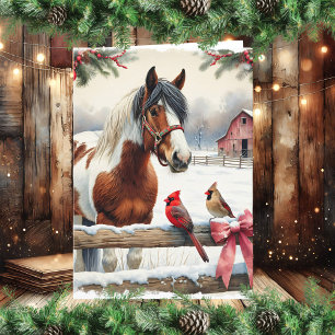 Cartes Pour Fêtes Annuelles Cheval Pinto Tacheté et Cardinaux Personnalisé