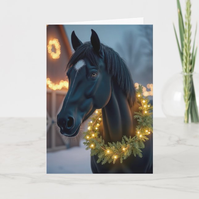 Cartes Pour Fêtes Annuelles Cheval portant une couronne de Noël (Devant)