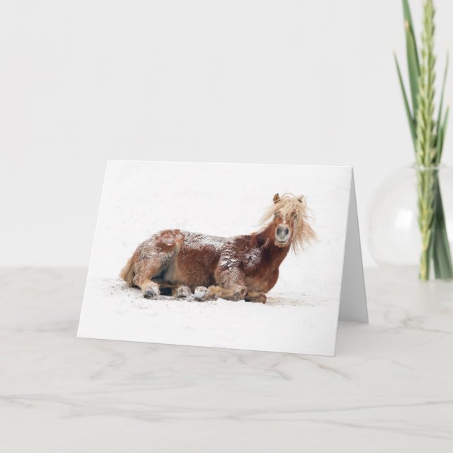 Cartes Pour Fêtes Annuelles Cheval Roulant Dans La Neige (Devant)