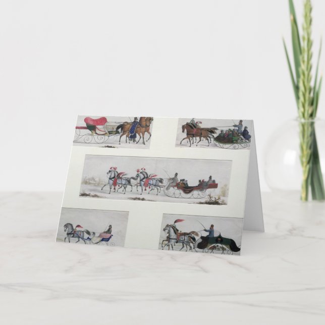 Cartes Pour Fêtes Annuelles Cheval Russe traîné des traîneaux (Devant)