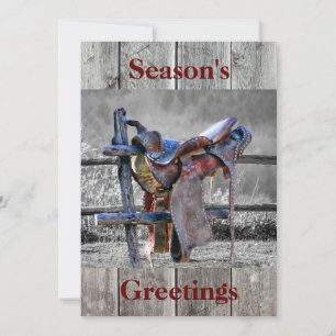 Cartes Pour Fêtes Annuelles Cheval Saddle Sur Corral Fence Western
