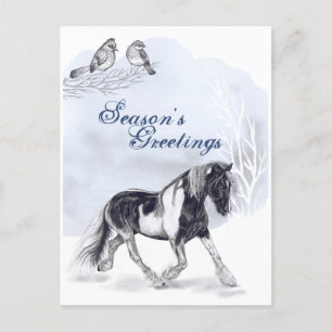 Cartes Pour Fêtes Annuelles Cheval Trotting dans les Bonnes Fêtes de neige