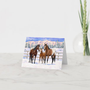 Cartes Pour Fêtes Annuelles Chevaux Appaloosa De Baie Brown En Neige
