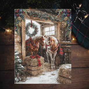Cartes Pour Fêtes Annuelles Chevaux Carreaux Campagne Noël Hiver Scène de Gran