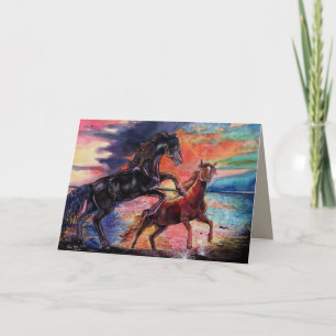 Cartes Pour Fêtes Annuelles Chevaux d'aquarelle sans fin Sky