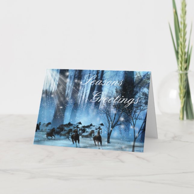 Cartes Pour Fêtes Annuelles Chevaux de Neige, Joyeuses Fêtes (Devant)