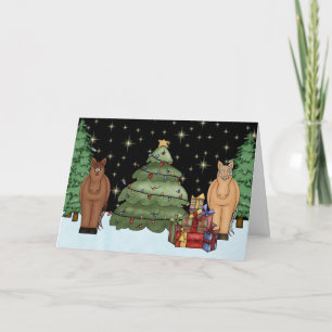 Cartes Pour Fêtes Annuelles Chevaux de nuit, Arbre de Noël et Cadeaux